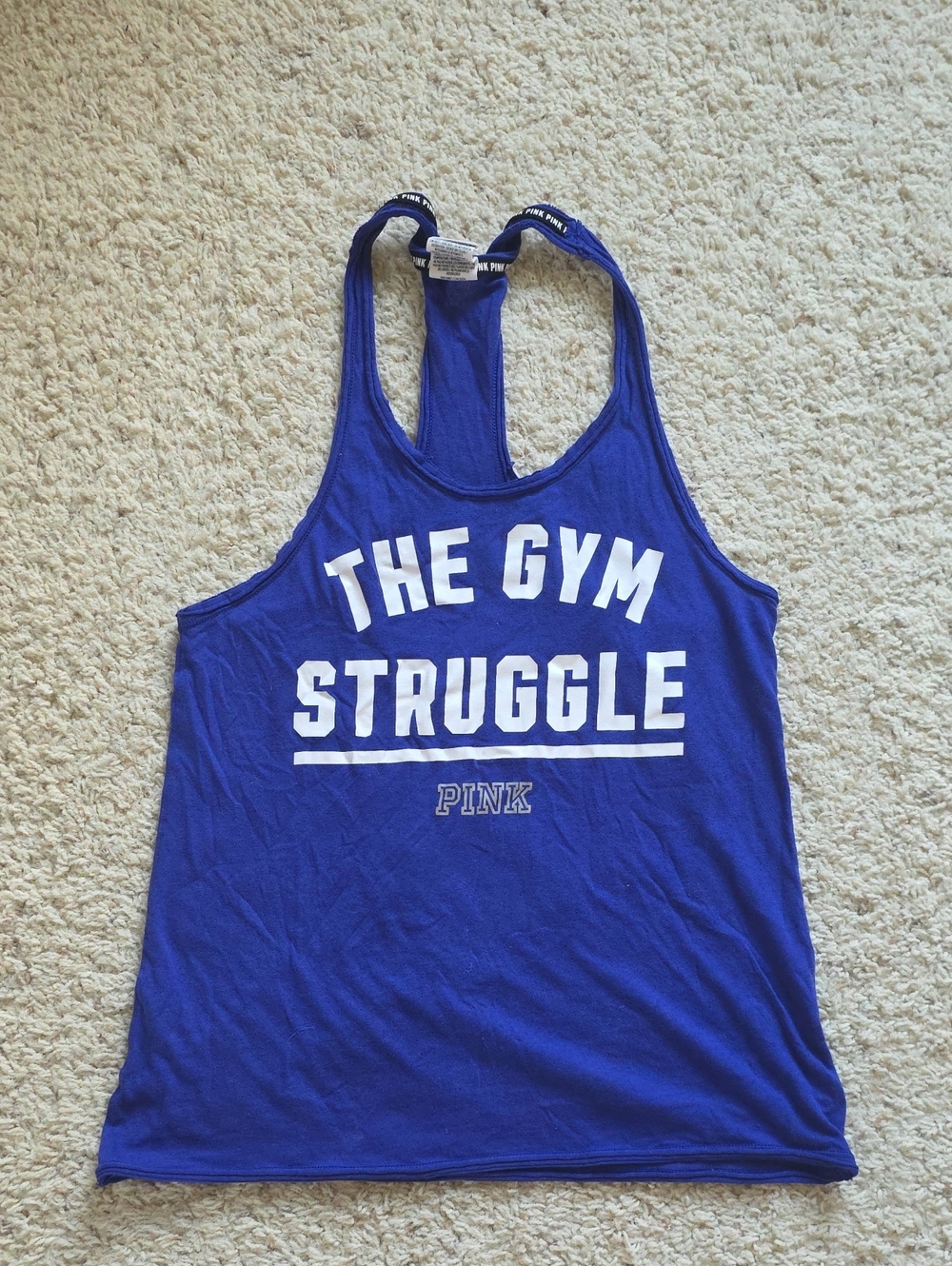 PINK Victoria's Secret Royal Blue Racerback Tank with White Graphic